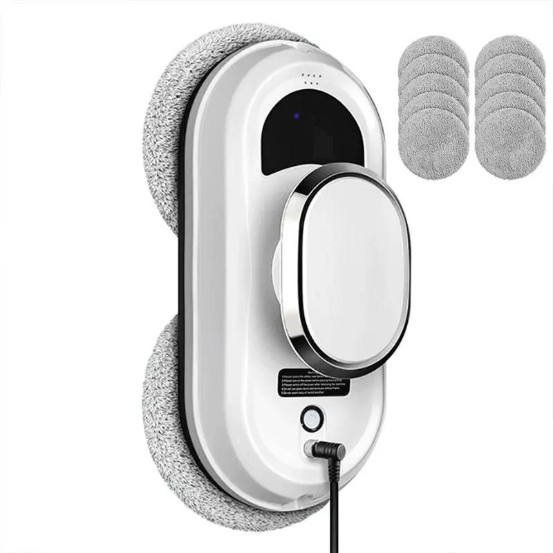 5600Pa smart window cleaning robot with ultra-thin silver body and gray microfiber pads, plus 6 replacement pads