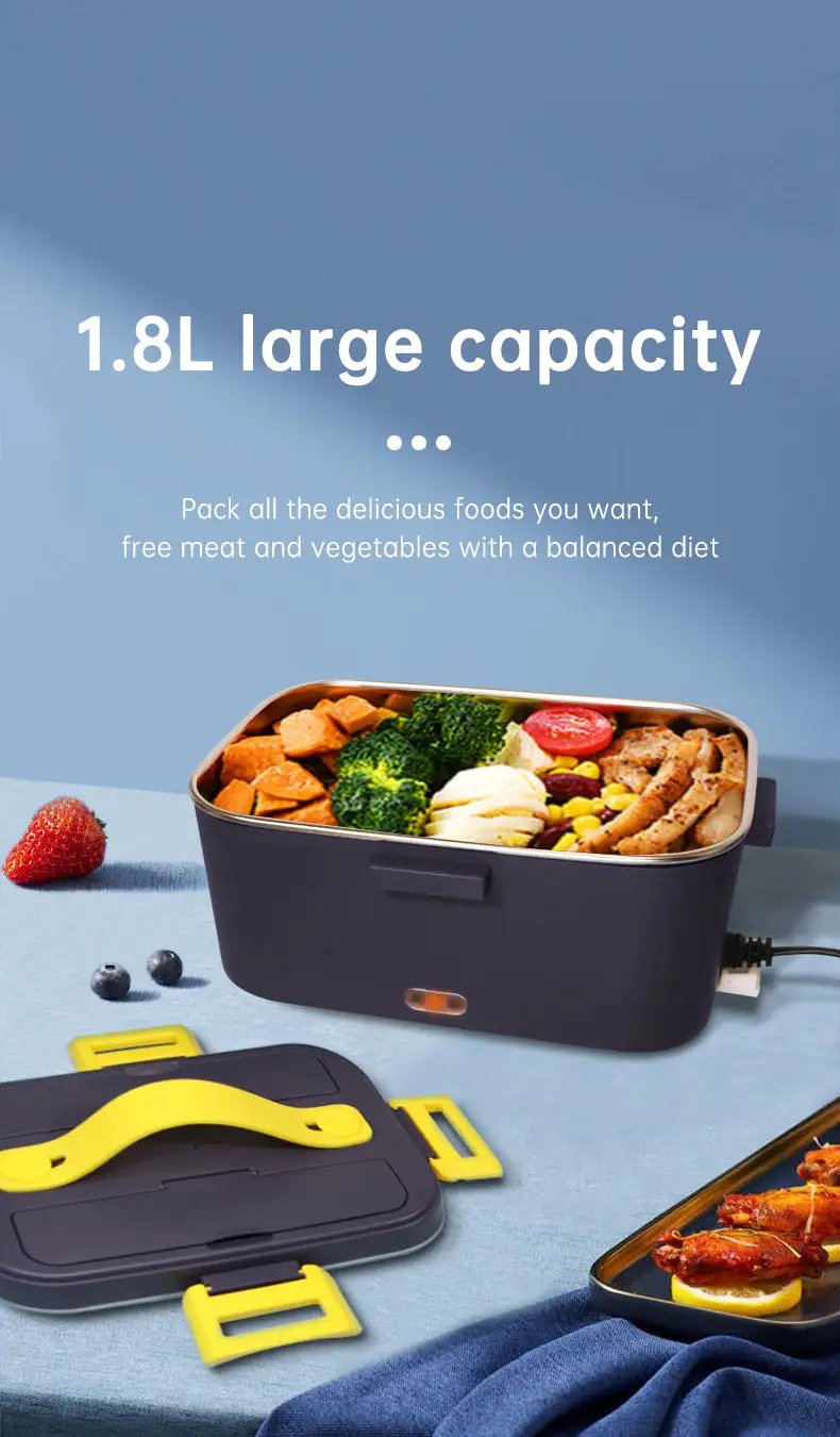 eprolo electric heated lunch box, dark blue 1.8L capacity with car and household power options