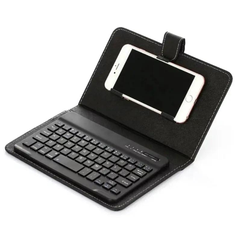 eprolo portable PU leather wireless keyboard case with Bluetooth keyboard for iPhone, black