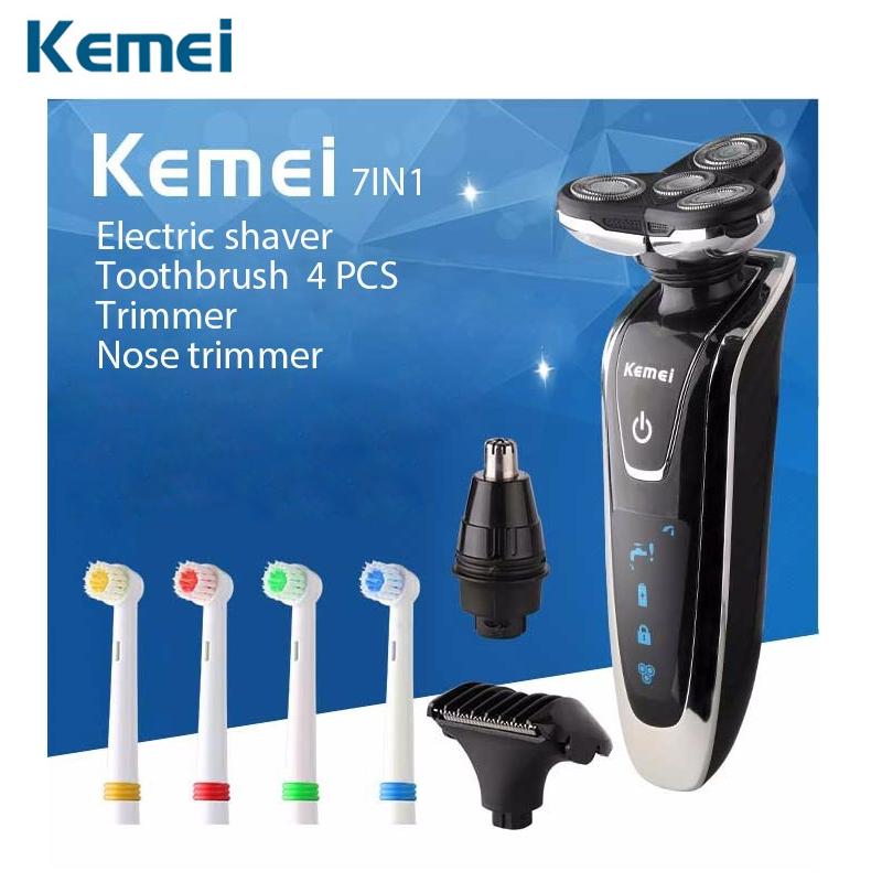 Kemei Rechargeable Men's Electric Shaver 4 In 1 Shaving Machine Set Hair Nose Trimmer Toothbrush