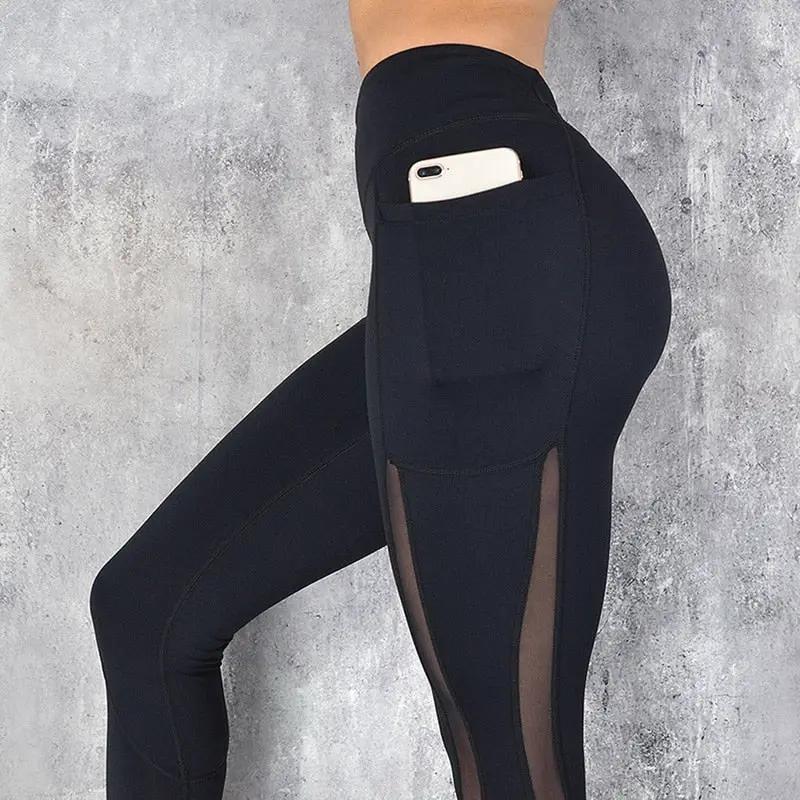 Black Sexy Women Yoga Sport Leggings Phone Pocket Fitness Running Pants Stretchy Sportswear Gym Leggings Slim Yoga Pant by eprolo