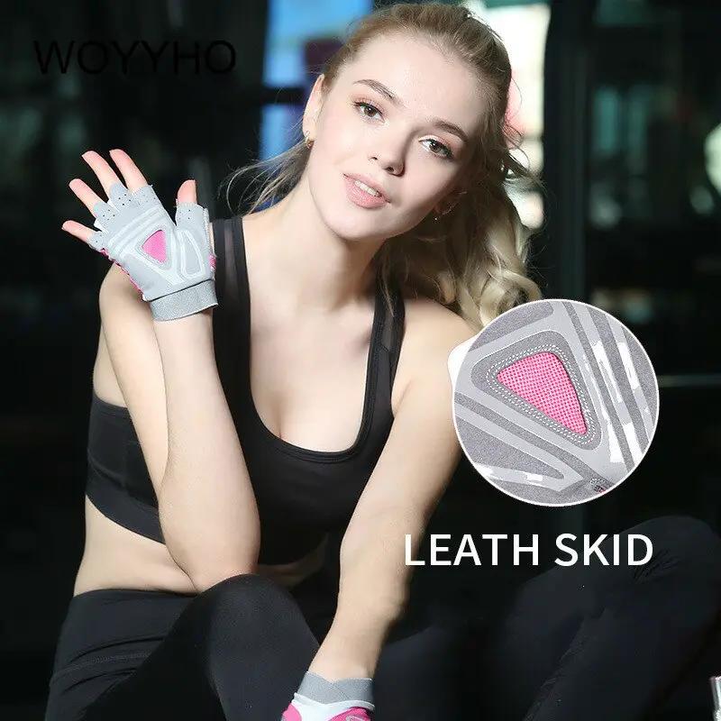 eprolo women's professional gym gloves, half-finger, grey with pink accents, breathable palm