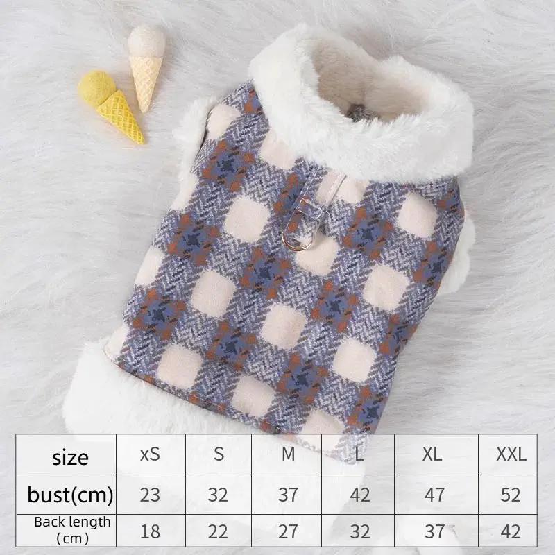 eprolo dog vest with plush faux fur trim, blue plaid fabric for small dogs