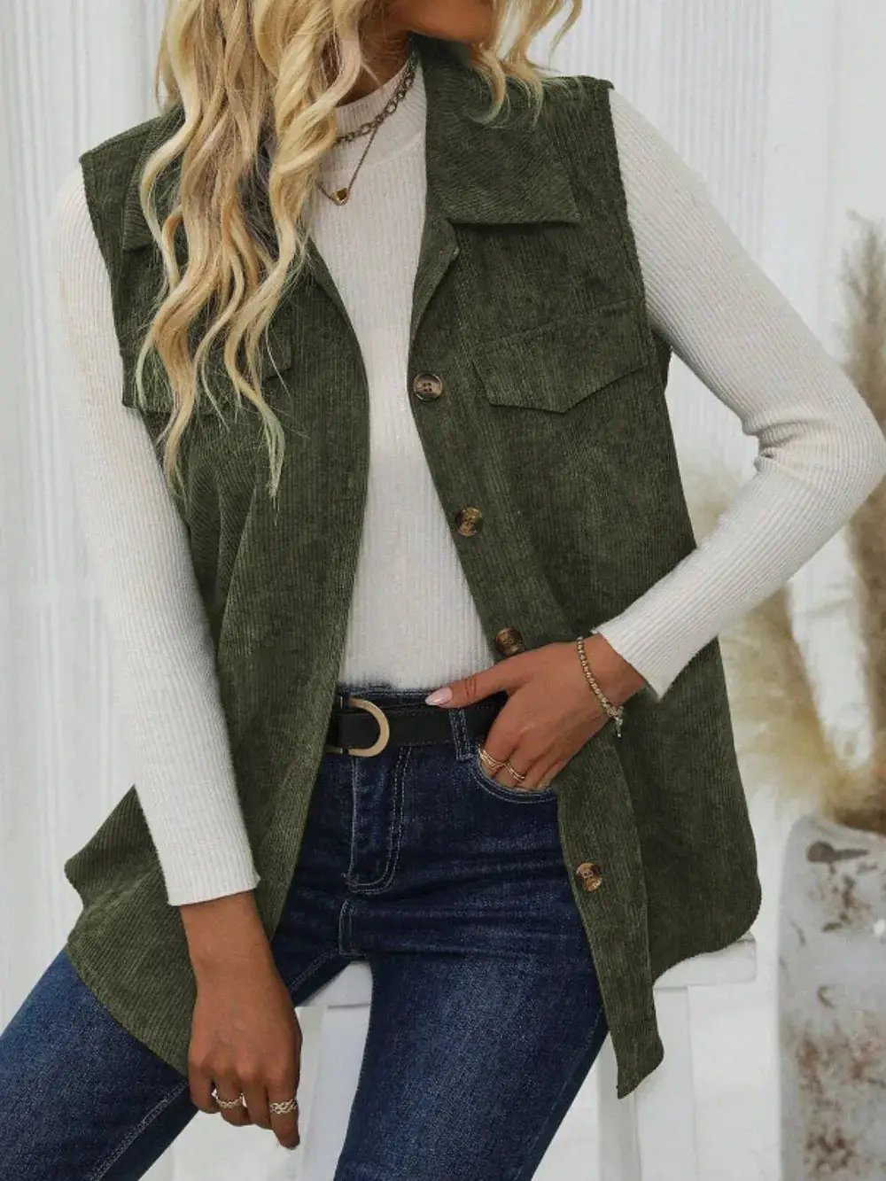 Women's corduroy lapel sleeveless vest shirt jacket by eprolo