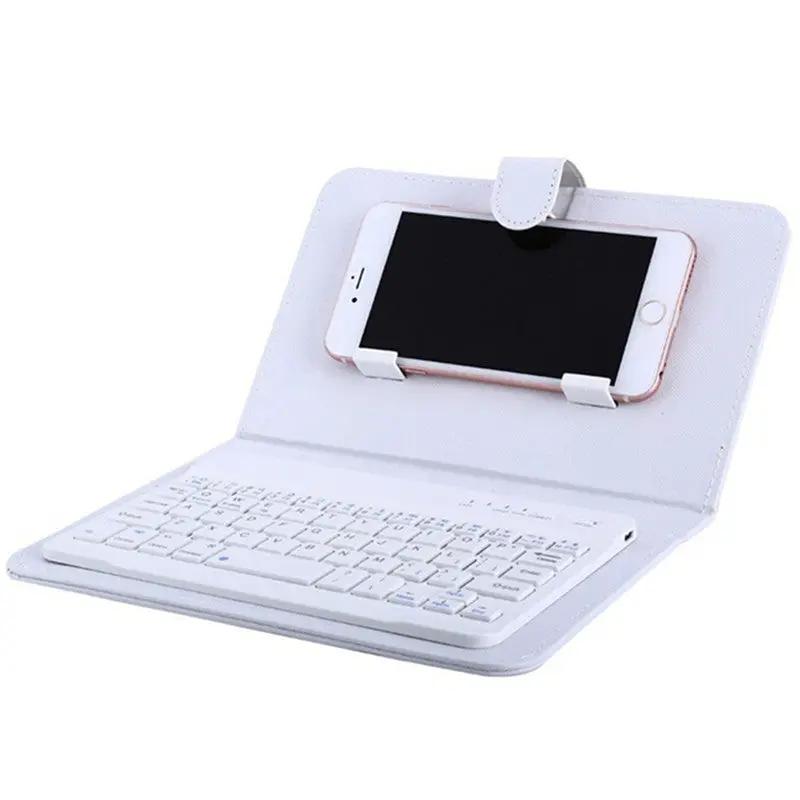 Portable PU leather wireless keyboard case for iPhone and Android, white with Bluetooth keyboard by eprolo