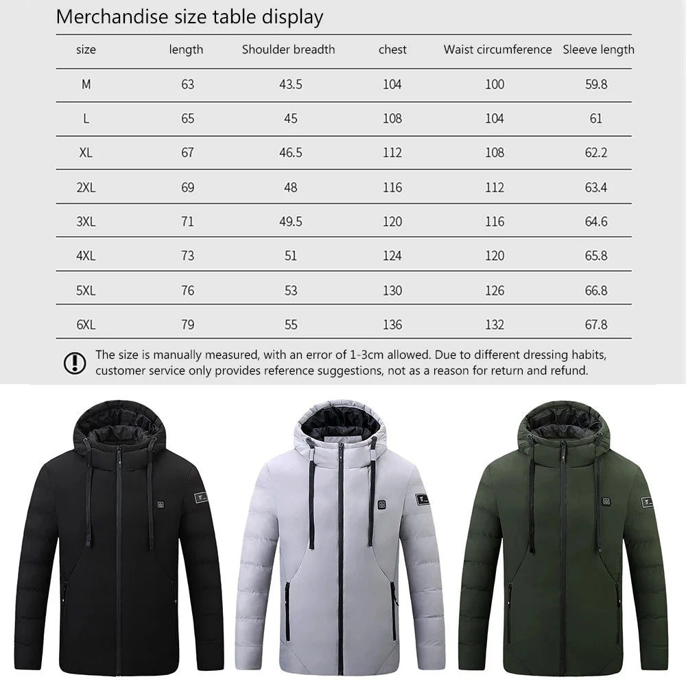 4 Areas Heated Jacket for Men & Women USB Single Control Smart Heating Cotton Clothing Heated Vest Constant Temperature Hooded Jacket