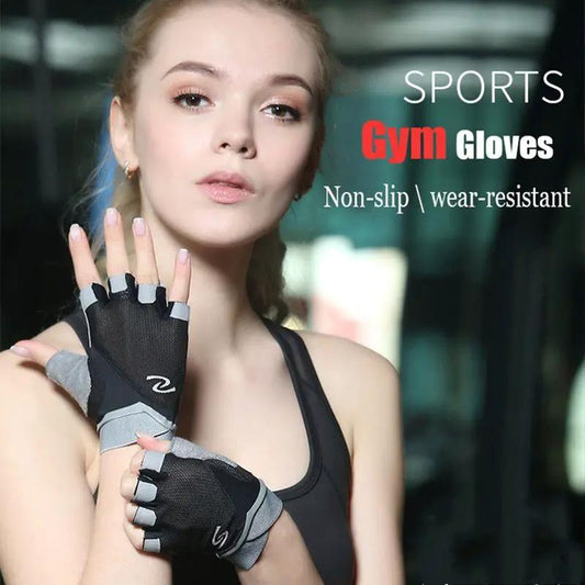 eprolo women's professional gym gloves, half-finger, breathable black with grey trim