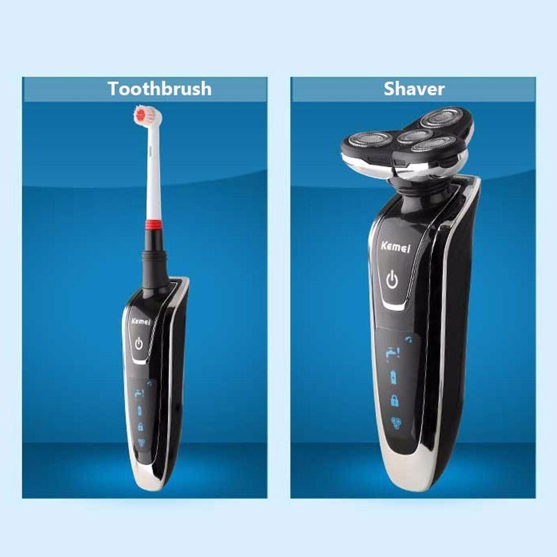 Kemei Rechargeable Men's Electric Shaver 4 In 1 Shaving Machine Set Hair Nose Trimmer Toothbrush