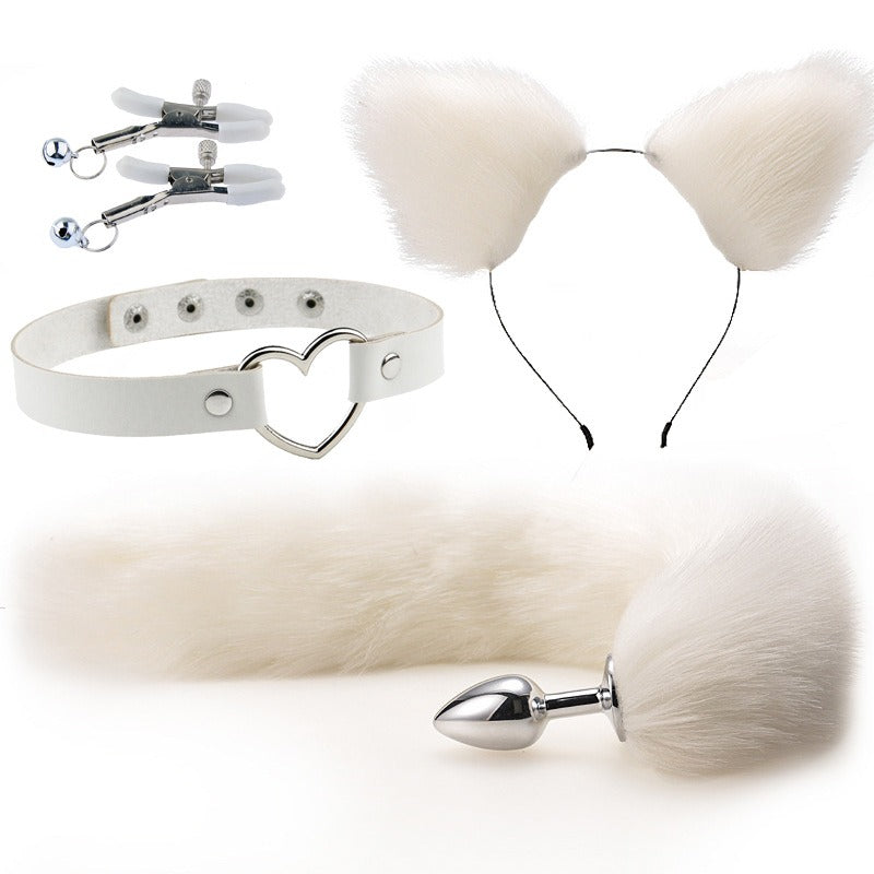 Erotic Ear Hairpin Posterior Anal Plugs Female Apparatus Sex Toys SM Metal Erotic Set Fox Tail 4 Pcs Set