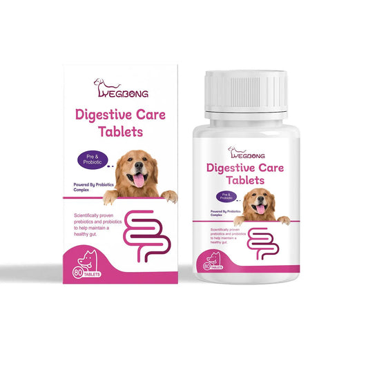 Digestive Care Tablets for dogs by eprolo; probiotic digestive health supplement bottle and box