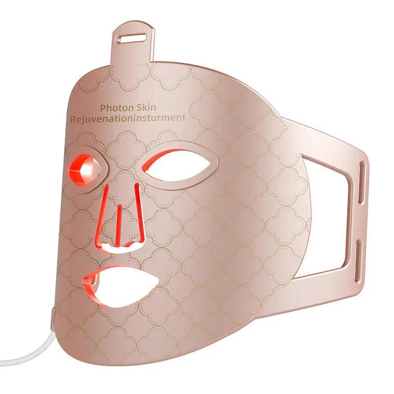 LED facial mask by eprolo, rose-pink silicone with infrared red light therapy