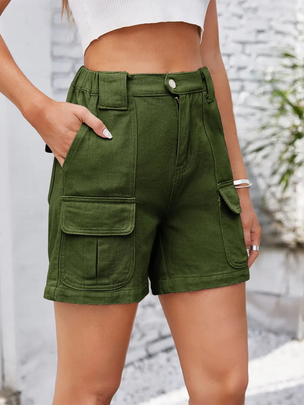 High Waist Washed Denim Shorts