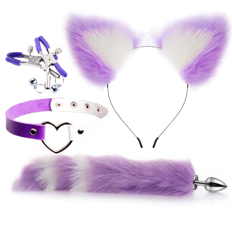 Erotic Ear Hairpin Posterior Anal Plugs Female Apparatus Sex Toys SM Metal Erotic Set Fox Tail 4 Pcs Set