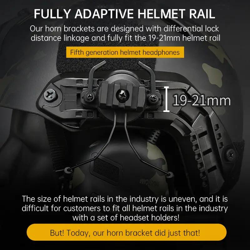Tactical Mobile Phone Headset mounted on a black camo helmet with 19–21mm rail
