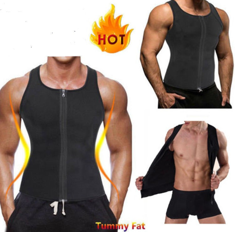 Men's sports shapewear, zipper vest, sweatshirt, chloroprene rubber sweatshirt, fitness corset.