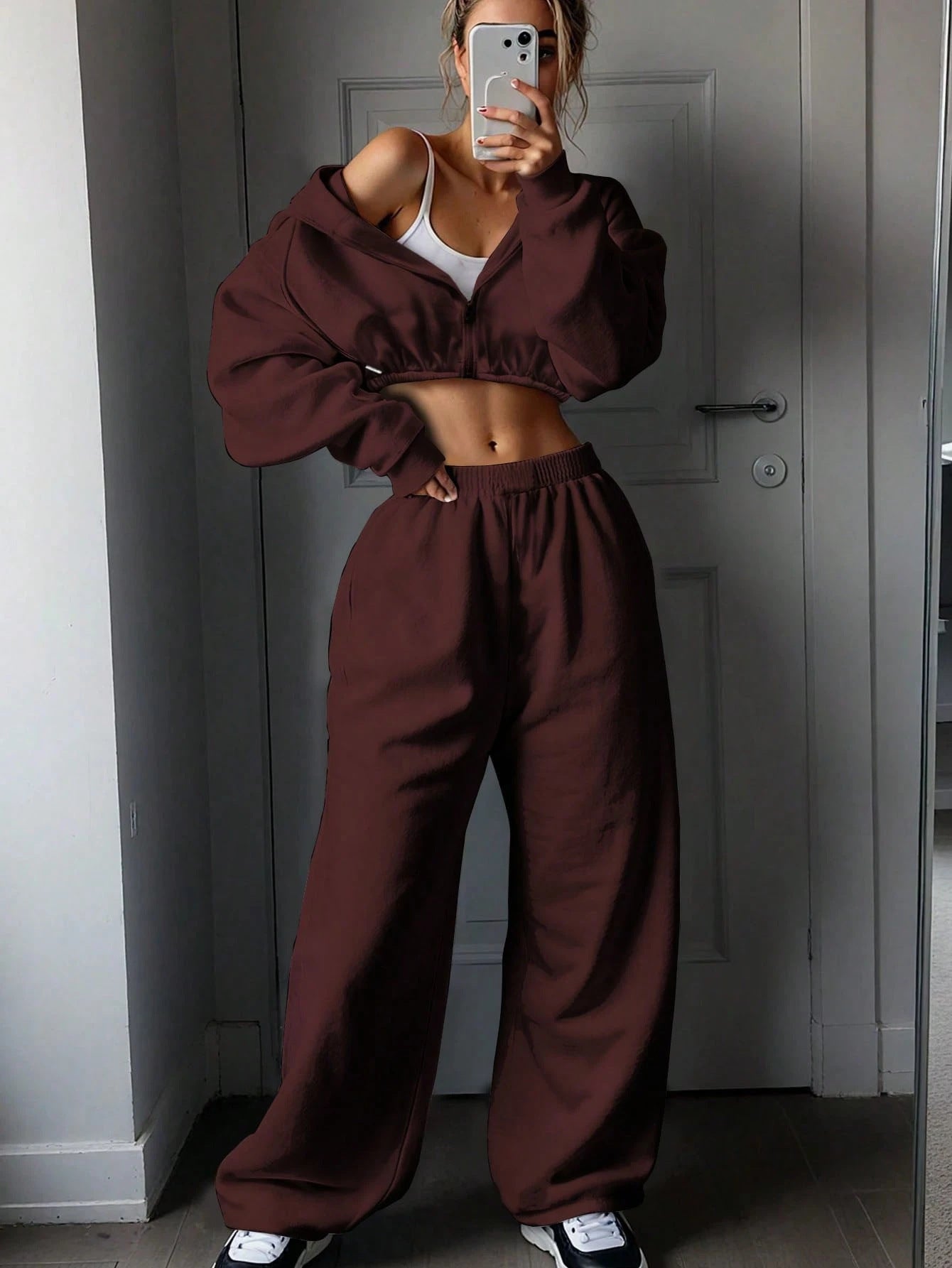 Fashionable Long Sleeve Casual Sporty Hoodie Set for Women, Two-Piece Outfit Autumn/Winter Wear