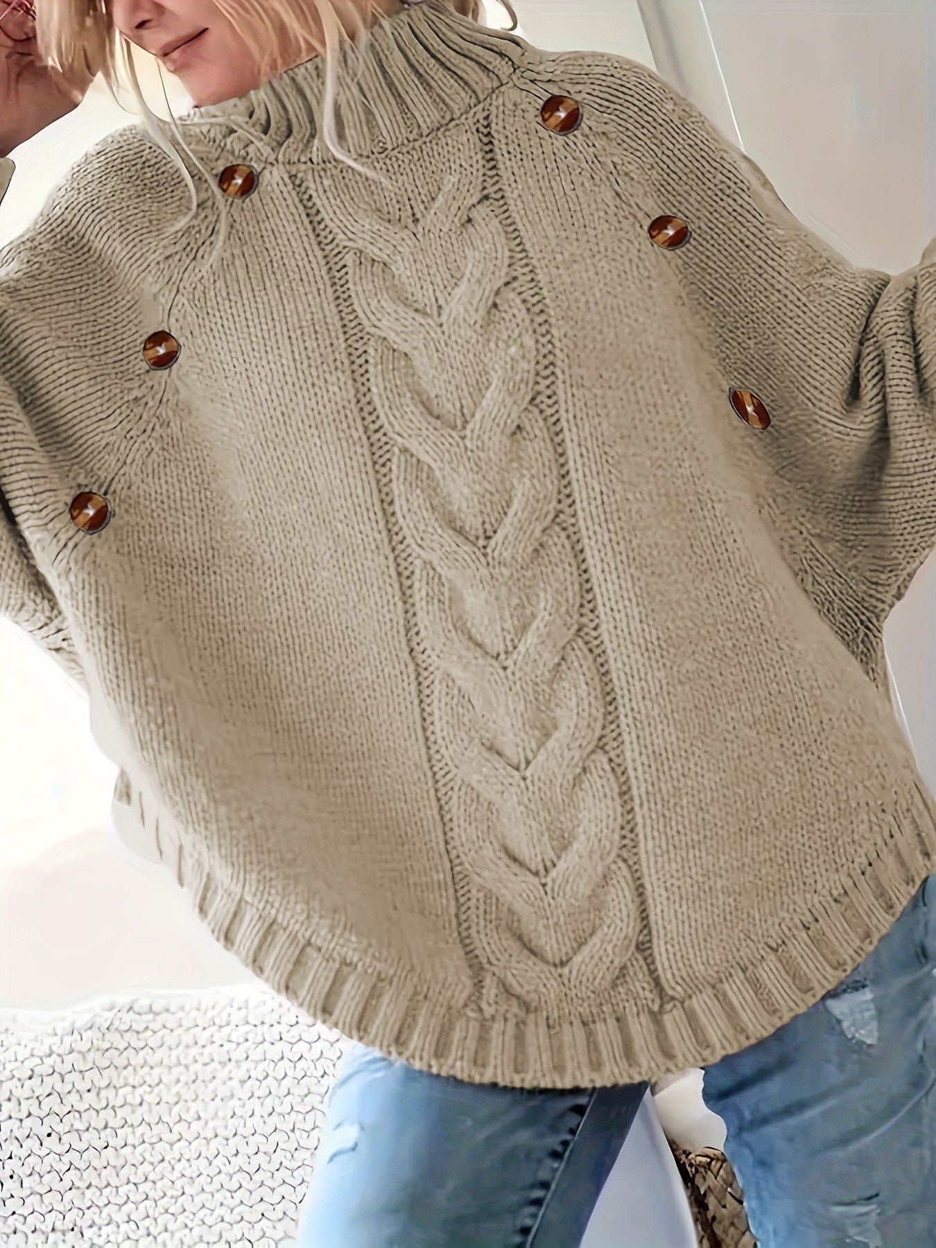 Chic Knit Sweater Women's Long Sleeve Crochet Pullover Batwing Sleeve Jumper  Style Autumn Winter Fashion Casual Wear