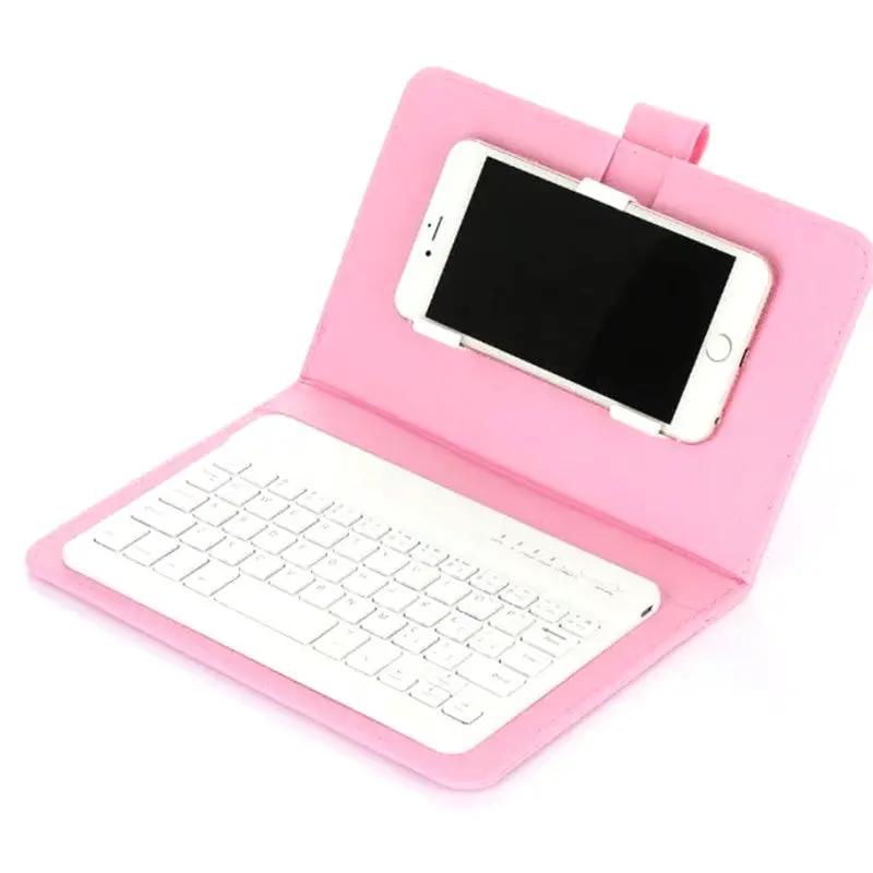 eprolo pink PU leather wireless keyboard case for iPhone with built in Bluetooth keyboard and phone stand
