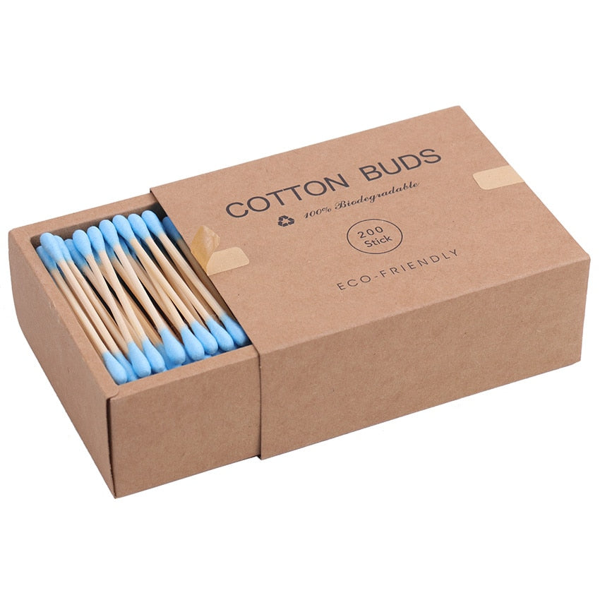 200PCS/Box Double Head Cotton Swab Bamboo Sticks Cotton Swab Disposable Buds Cotton For Beauty Makeup Nose Ears Cleaning