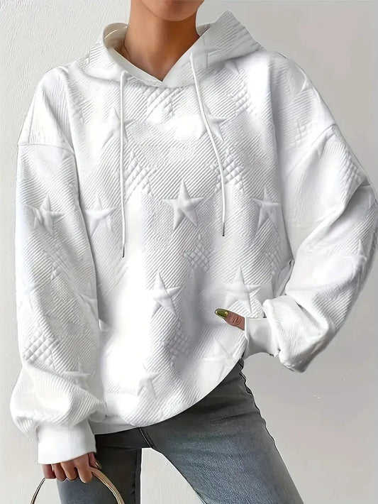 Fashion star texture casual pullover hoodie white hooded women's clothing by eprolo
