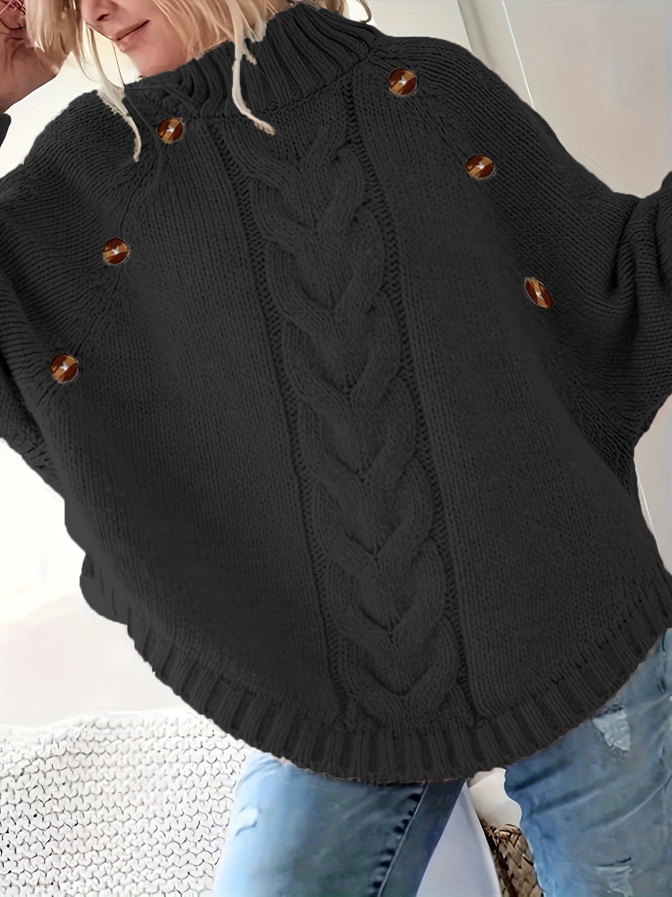 Chic Knit Sweater Women's Long Sleeve Crochet Pullover Batwing Sleeve Jumper  Style Autumn Winter Fashion Casual Wear