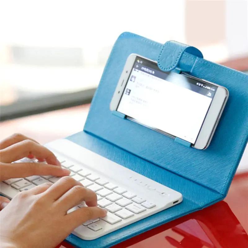 eprolo blue PU leather wireless keyboard case for iPhone with Bluetooth keyboard