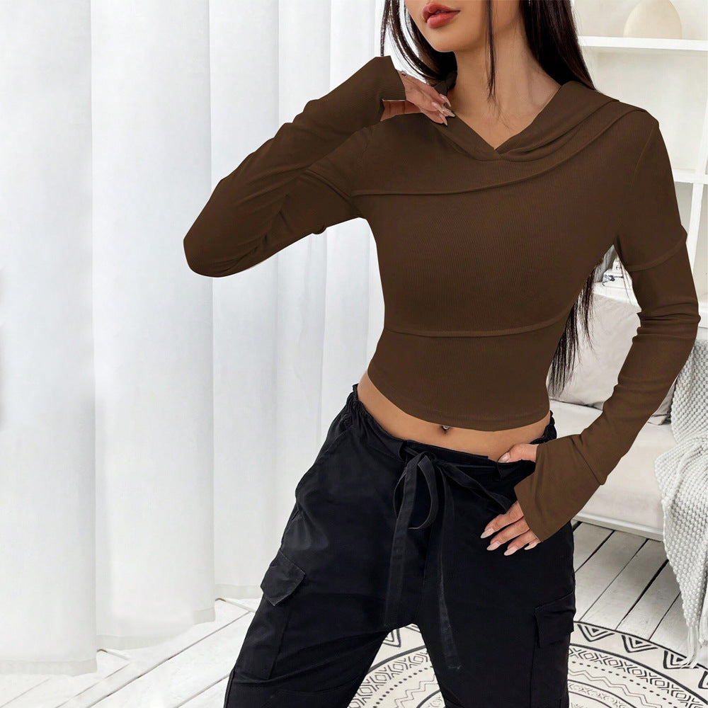 European and American street fashion V-neck sweatshirt autumn and winter slim leggings hooded top women