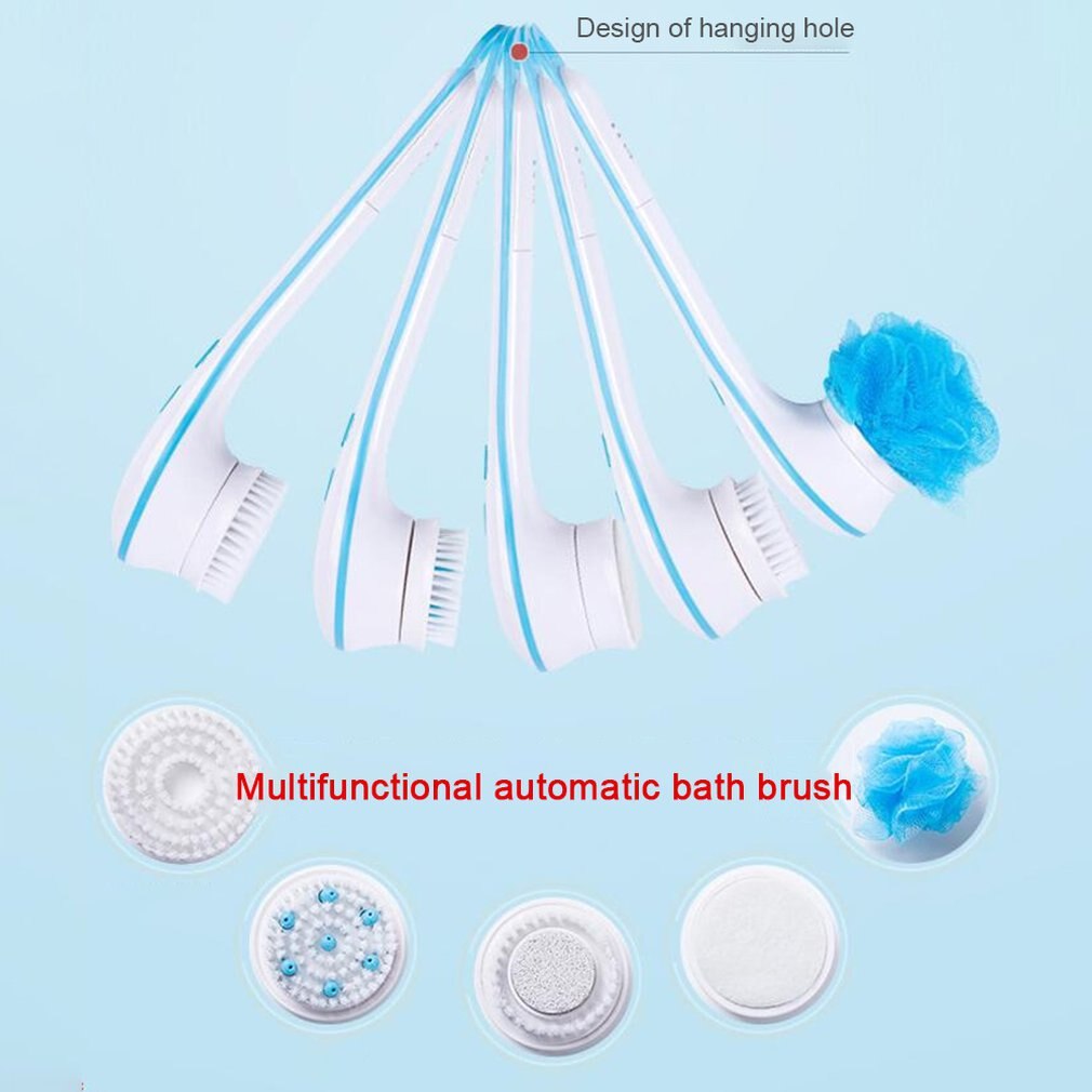 5 In 1 Electric Bath Shower Brush Exfoliation Spin Spa Massage Body Clean Brush Electric Massage Multi-Function Bath Brush Tool