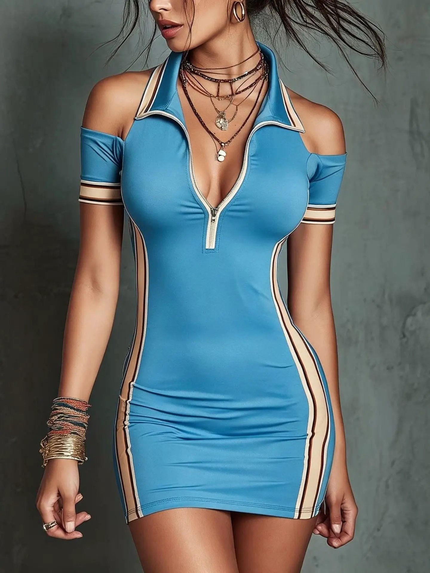 Elastic contrasting striped tight mini dress by eprolo