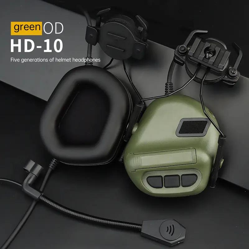 Tactical Mobile Phone Headset pair in olive drab green and black with mic booms