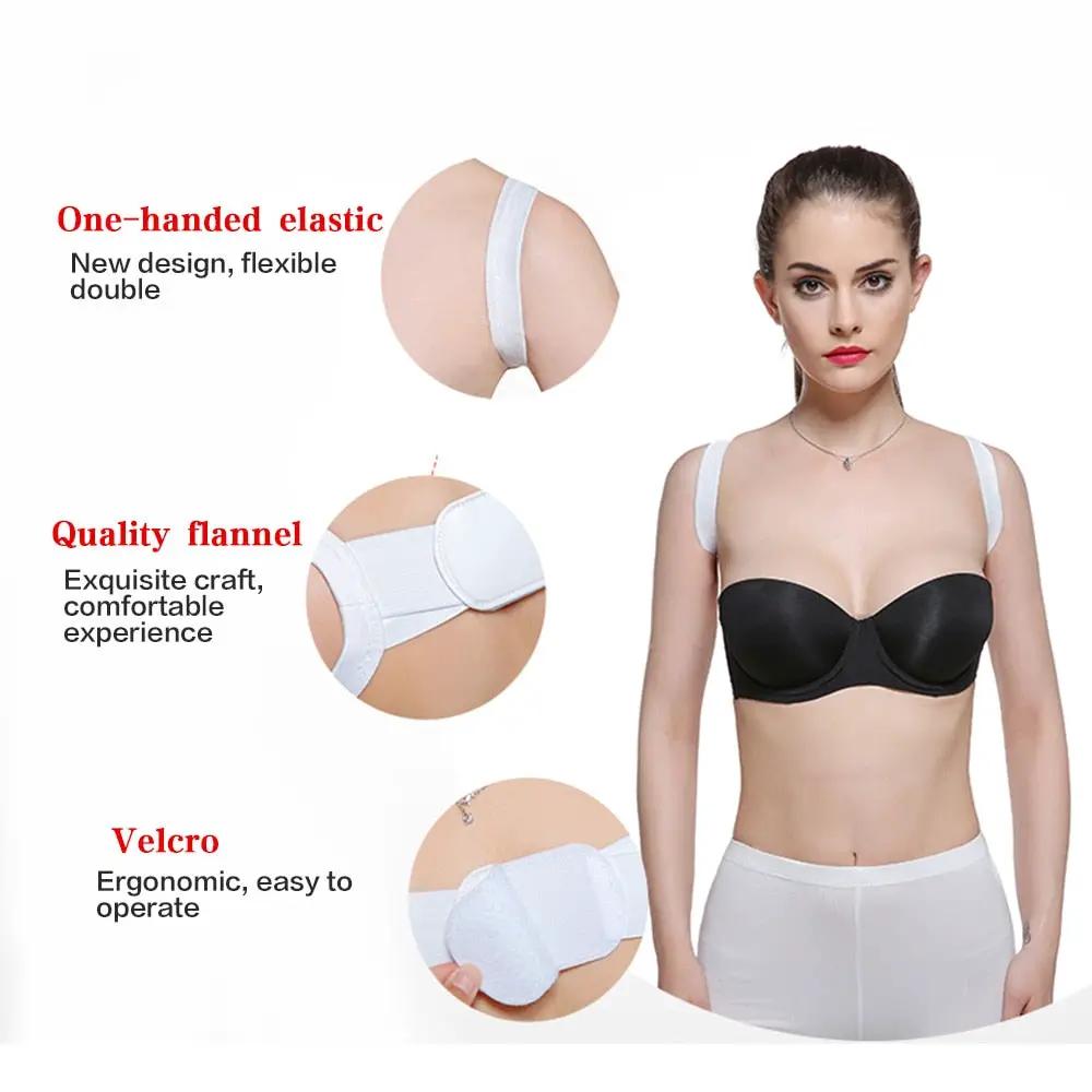 Back posture corrector belt by eprolo, white shoulder brace with Velcro, ergonomic flannel design.