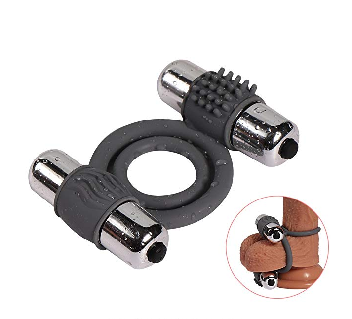 Men Power Double Head Vibration Delay Ring Silicone Massage Ring