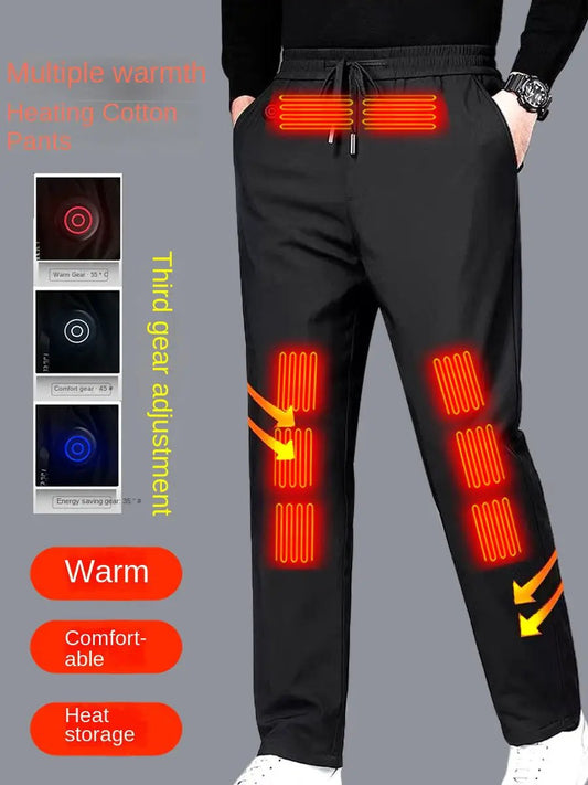 Heated pants by eprolo, black cotton fleece USB warming trousers for winter warmth