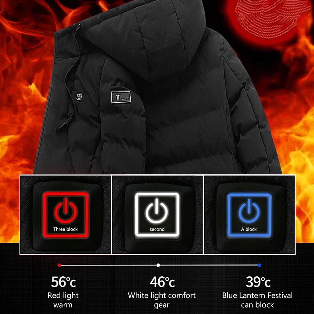 4 Areas Heated Jacket for Men & Women USB Single Control Smart Heating Cotton Clothing Heated Vest Constant Temperature Hooded Jacket