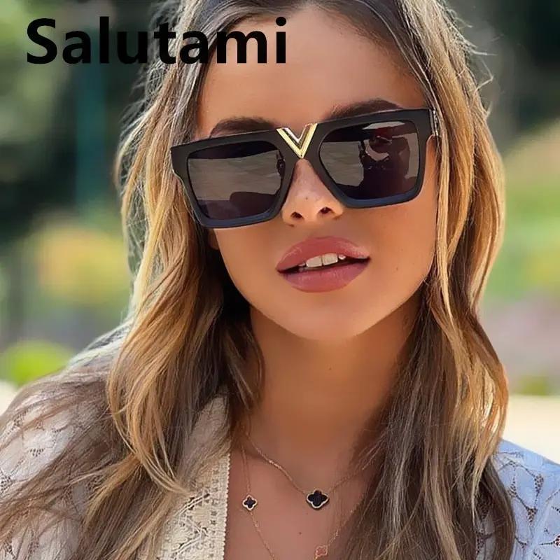 One Piece Square V-shaped oversized sunglasses with black gradient lenses for women