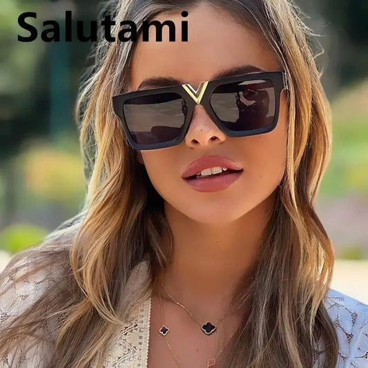 One Piece Square V-shaped oversized sunglasses with black gradient lenses for women
