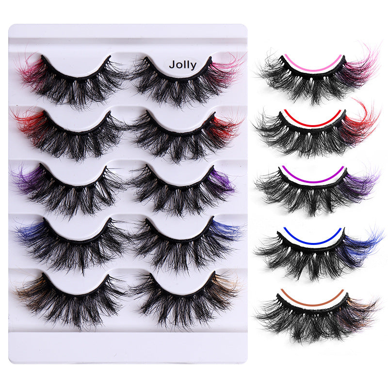 5 Pairs Of Colorful Fried False Eyelashes Multi Layer Thick Cross Mink Like Eyelashes