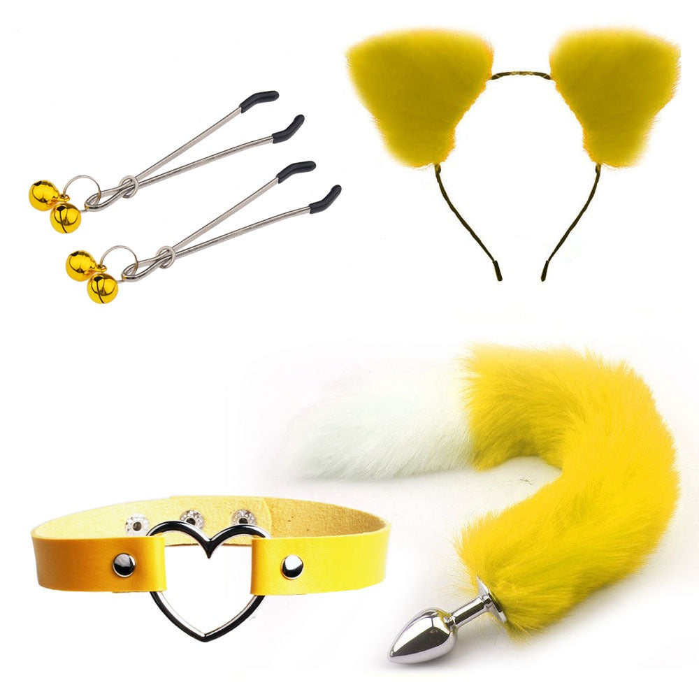 Erotic Ear Hairpin Posterior Anal Plugs Female Apparatus Sex Toys SM Metal Erotic Set Fox Tail 4 Pcs Set