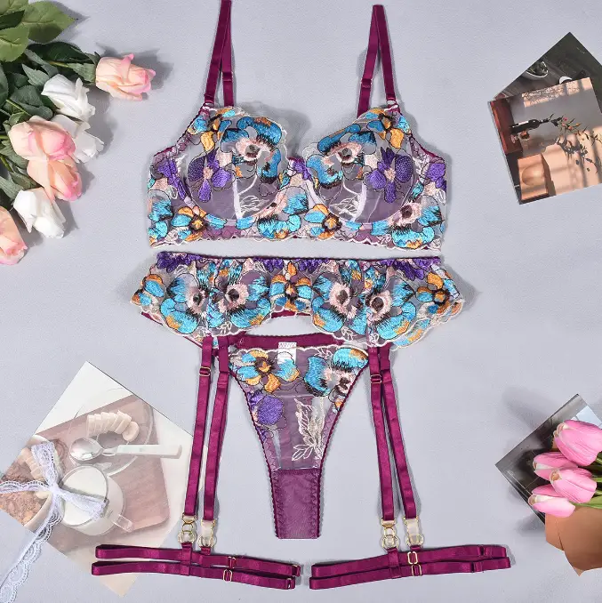 Sexy lingerie sexy heavy industry uniform temptation embroidery four piece set with leg ring by Oz-Direct.com