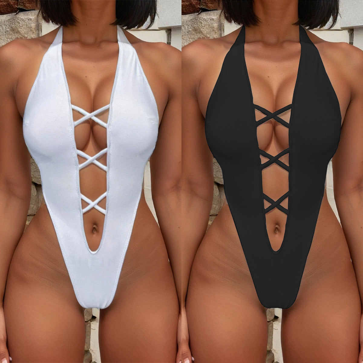 New one-piece swimsuit sexy bikini swimsuit women's backless swimsuit solid color