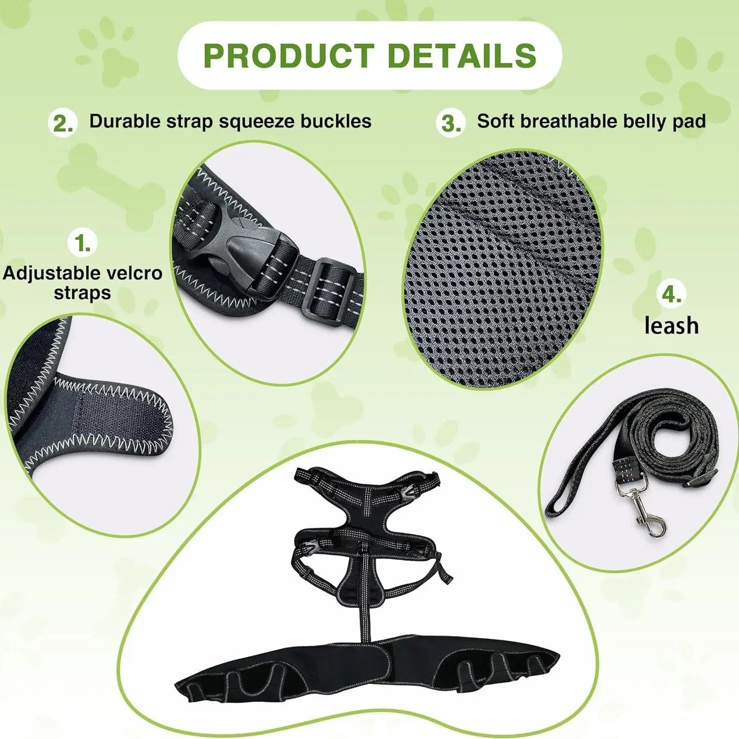 eprolo dog knee brace set with adjustable Velcro straps, durable buckles, and soft breathable belly pad