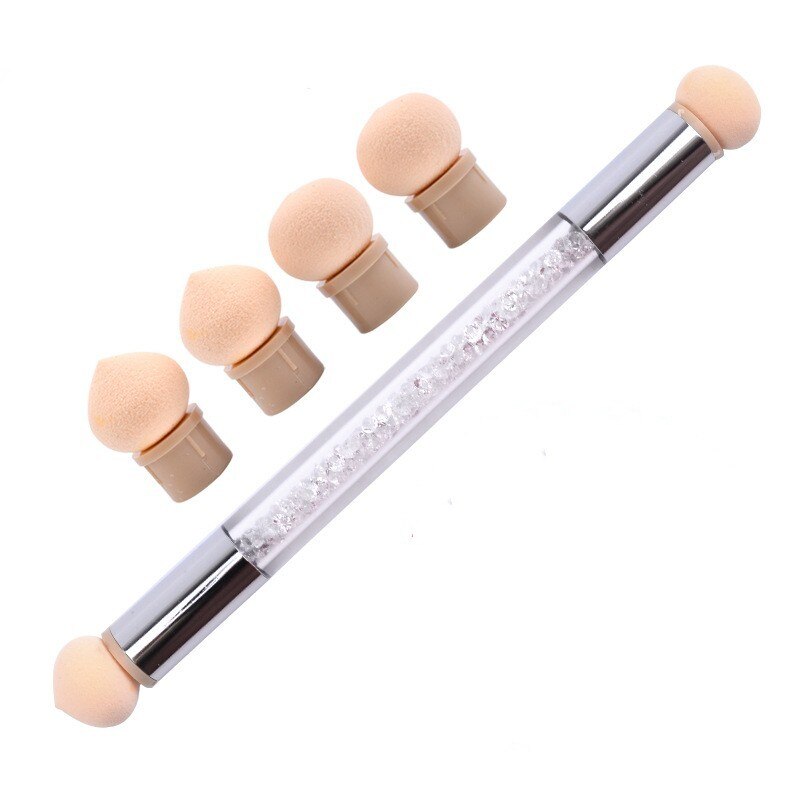 1x Nail Art Gradient Brush Pen Painting Drawing Pen With 4 Replace Sponge Heads Double End Rhinestone Handle Manicure Tool NB14#