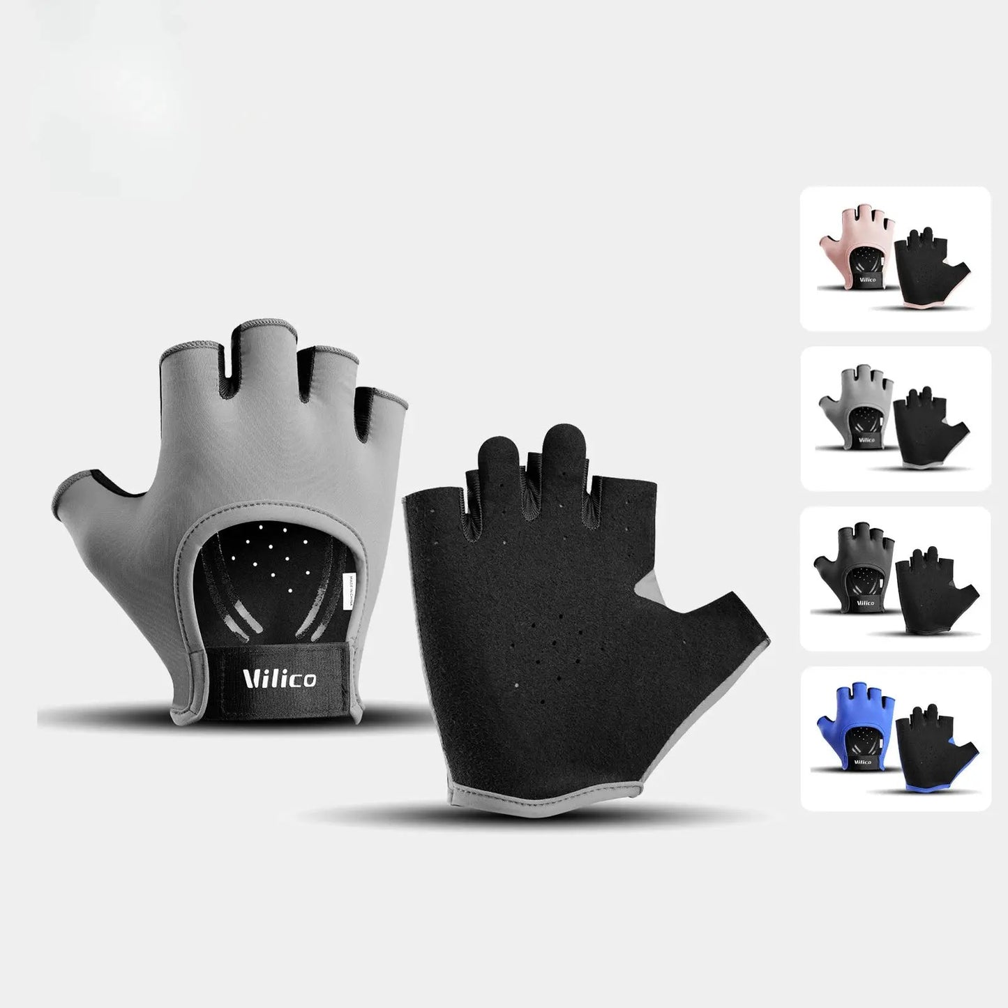 Fitness yoga half-finger gloves by eprolo, gray and black pair with anti-slip wear-resistant palms.