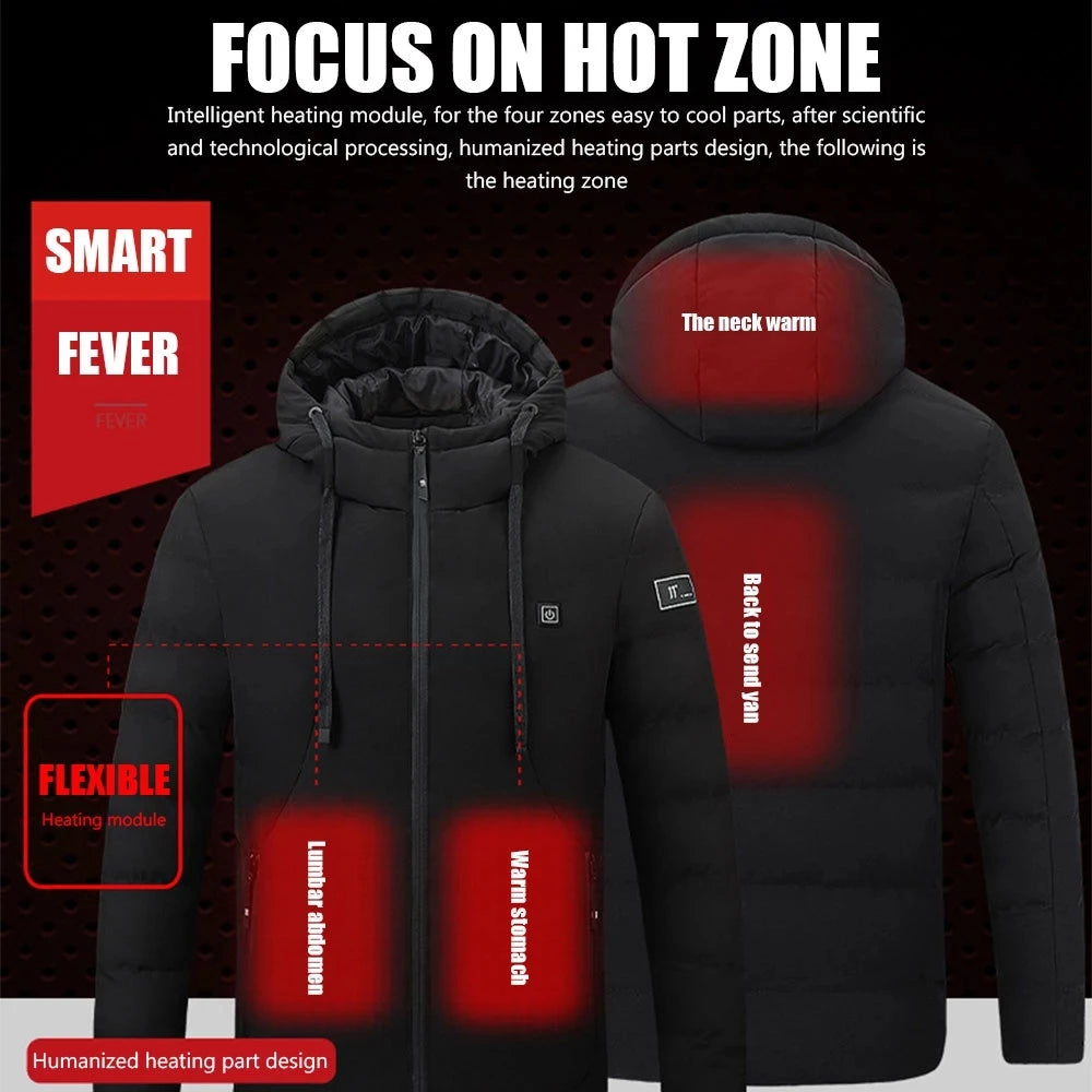 4 Areas Heated Jacket for Men & Women USB Single Control Smart Heating Cotton Clothing Heated Vest Constant Temperature Hooded Jacket