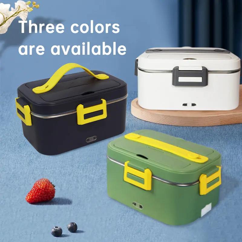 Eprolo portable heated lunch box 3-pack in black, white, and green with yellow latches