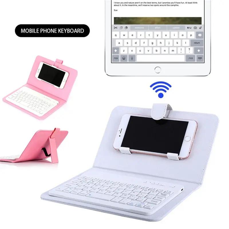 Portable PU leather wireless keyboard case for iPhone by eprolo; pink and white variants (3 items)