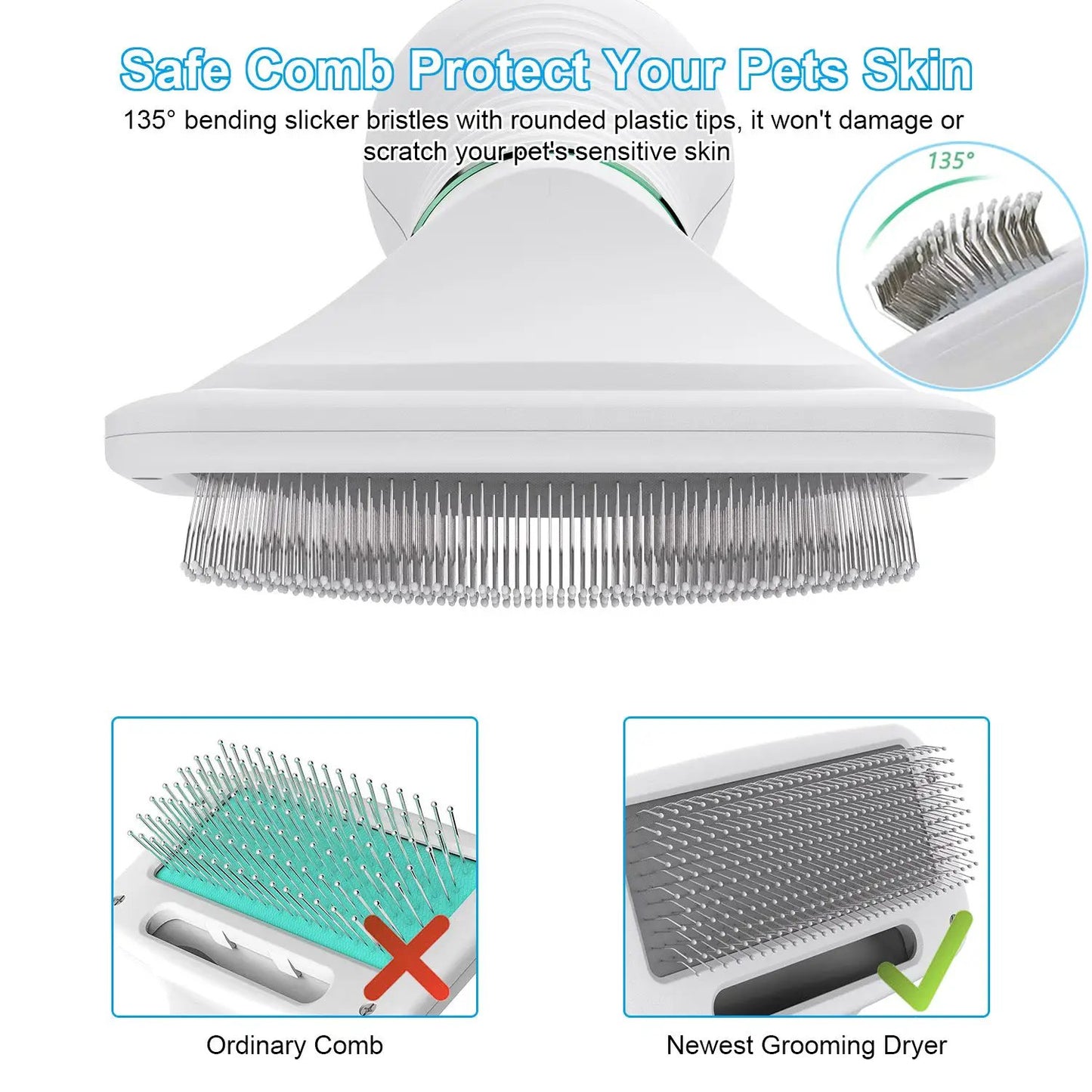 2-in-1 portable dog dryer with built-in comb brush, white, low-noise grooming tool by eprolo
