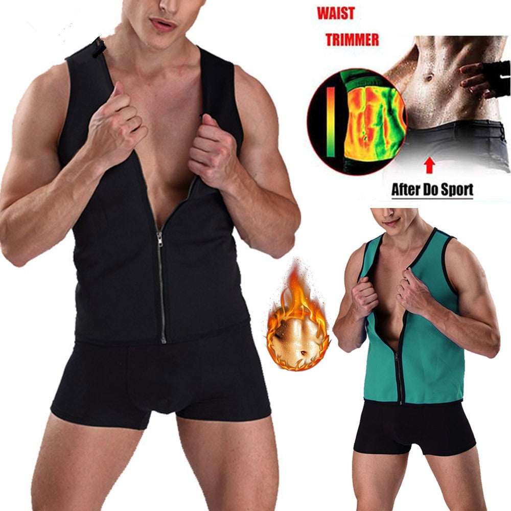 Men's sports shapewear, zipper vest, sweatshirt, chloroprene rubber sweatshirt, fitness corset.