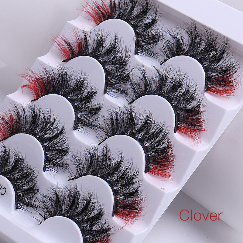 5 Pairs Of Colorful Fried False Eyelashes Multi Layer Thick Cross Mink Like Eyelashes