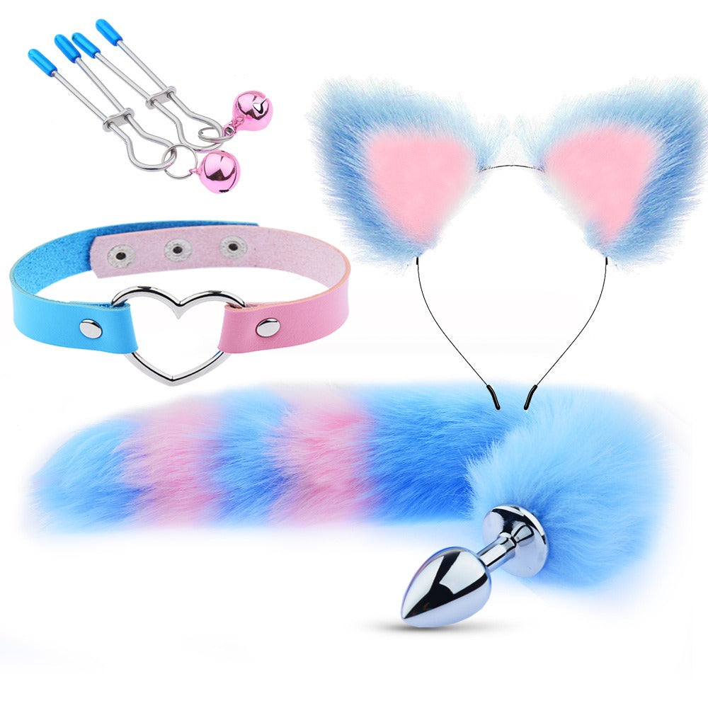 Erotic Ear Hairpin Posterior Anal Plugs Female Apparatus Sex Toys SM Metal Erotic Set Fox Tail 4 Pcs Set